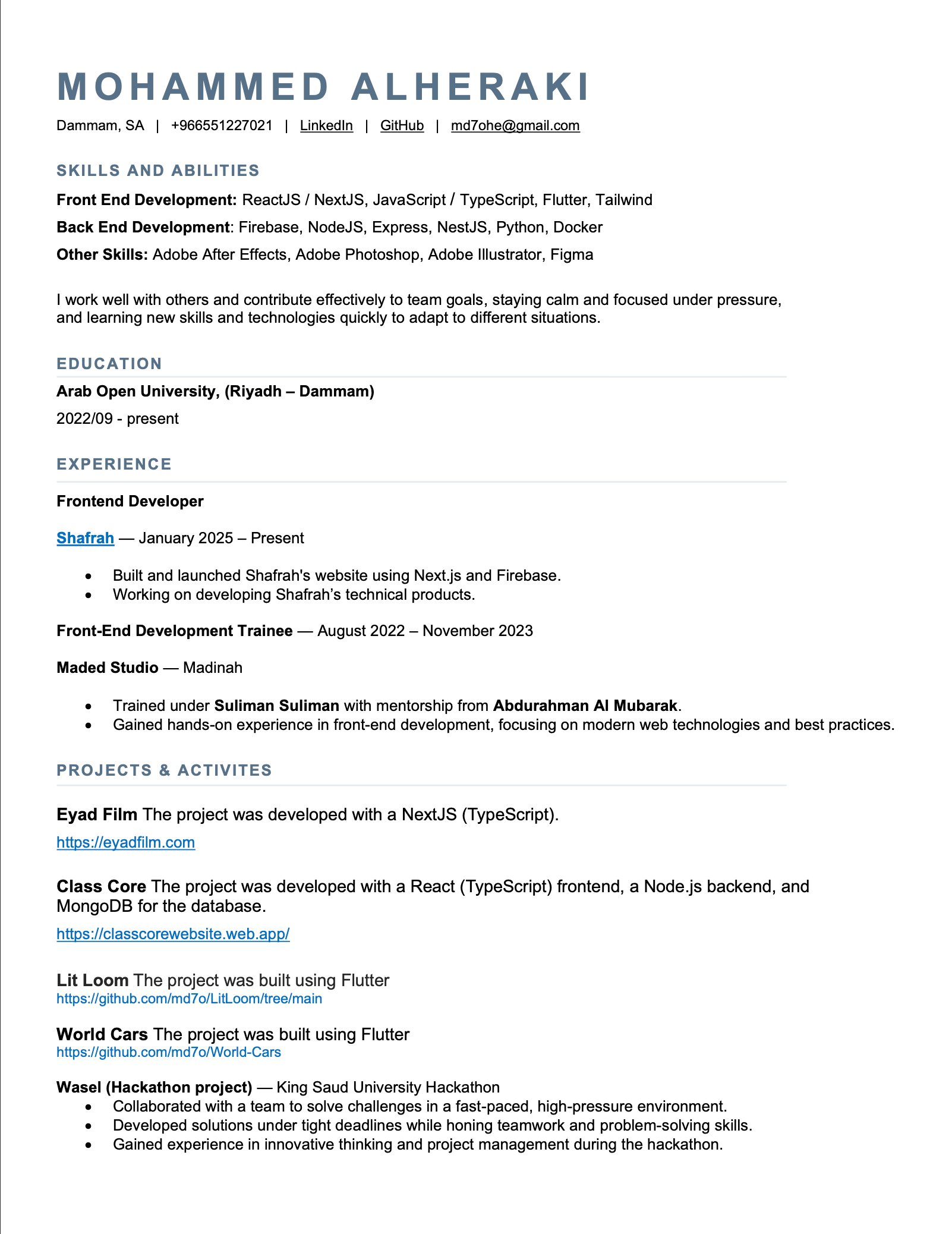 Mohammed Alheraki CV